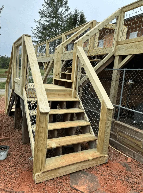 Custom wood deck with cattle fence railings — Hickory NC