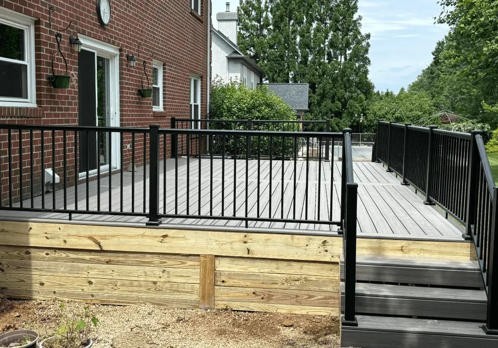 Composite deck with black railings and balusters — Hickory NC