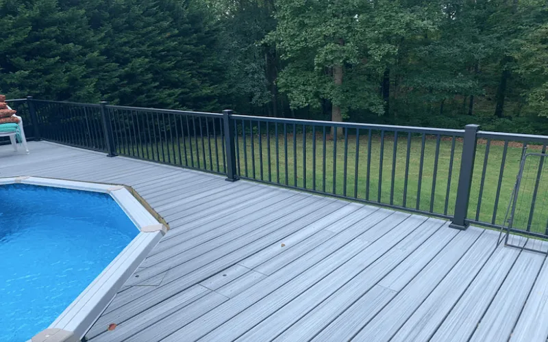 Composite deck with aluminum fence around pool — Hickory NC