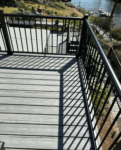 Composite deck with black aluminum railings on Lake Hickory NC