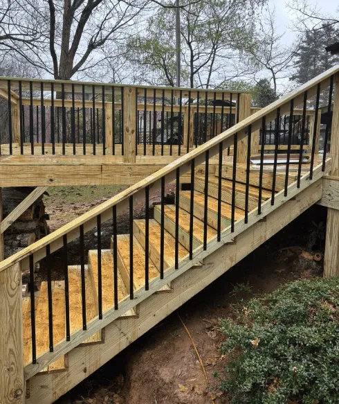 Wood deck with wide stairs — Hickory NC custom deck